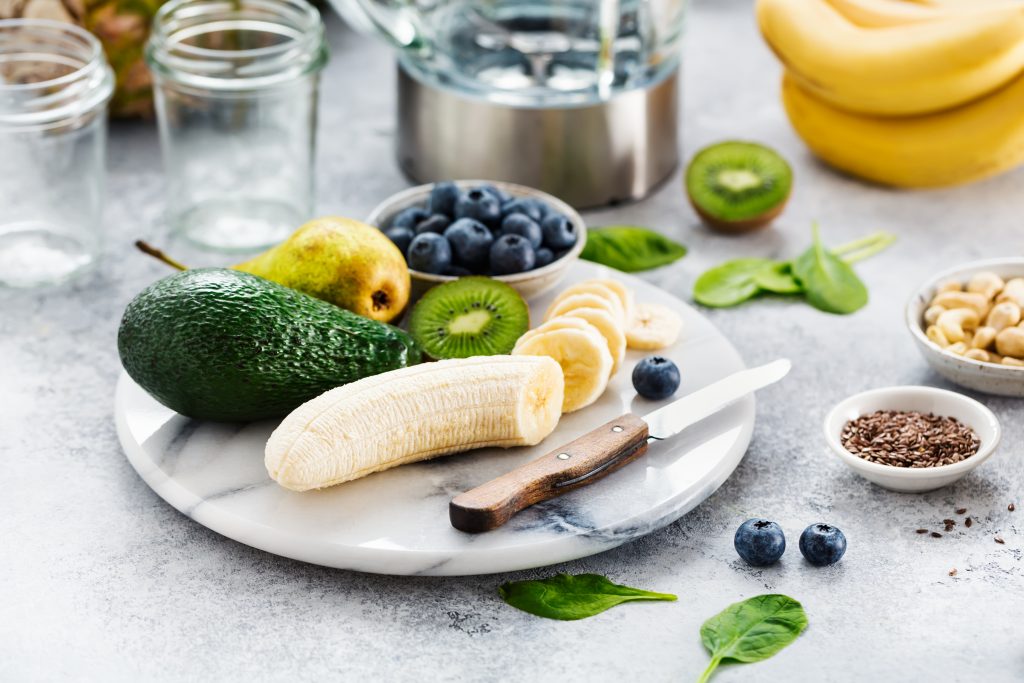 Fresh fruit for smoothie breakfast. Clean food.
