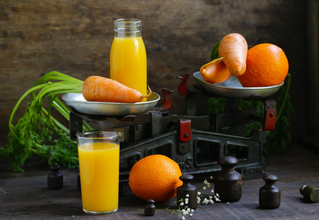 fresh orange juice from organic fruit, rustic style