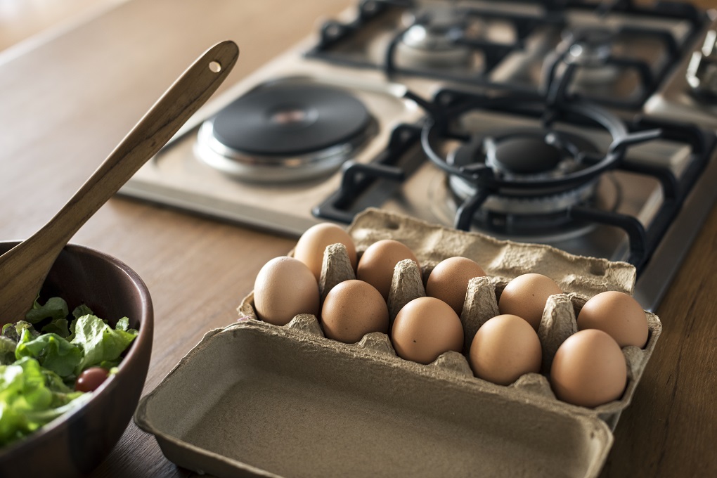 Closeup of eggs in the kitchen.